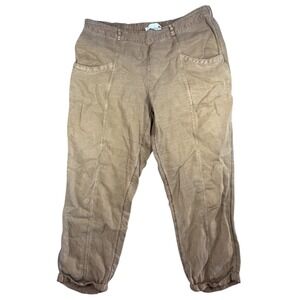 C&C‎ California Women's Large L Linen Blend Cropped Pants Brown Elastic Waist